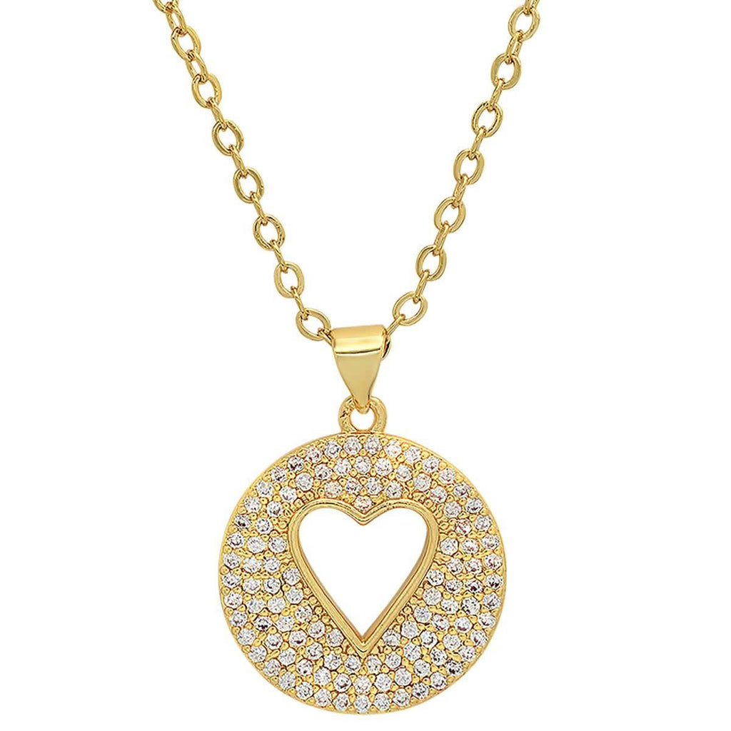 Ladies 18k Gold Plated Brass Simulated Diamonds Round Heart Pendant