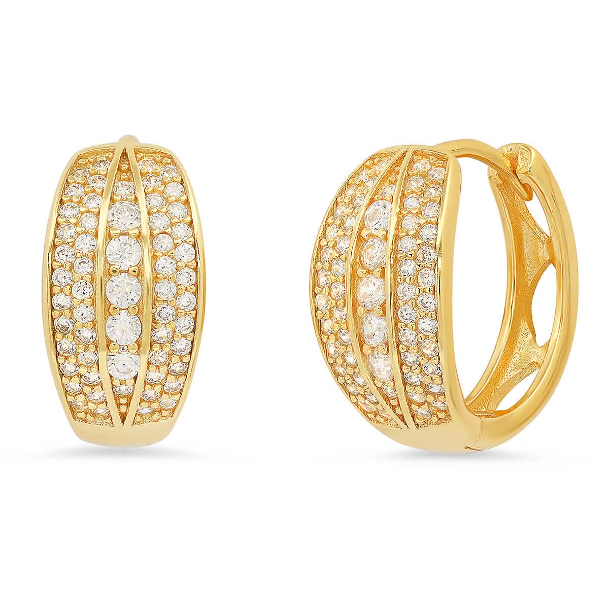 Ladies Sterling Silver And Simulated Diamonds Round Huggies Earrings