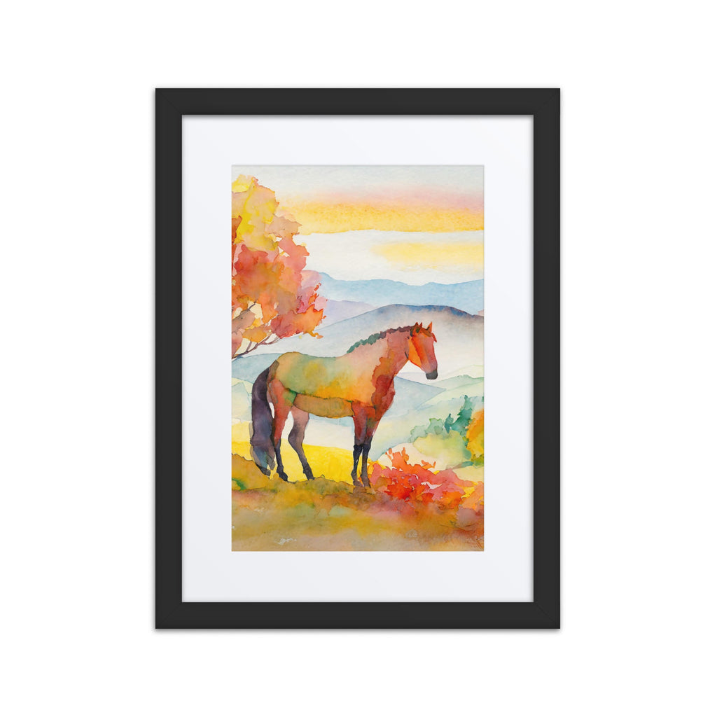 Autumn Horse Watercolor Framed Poster