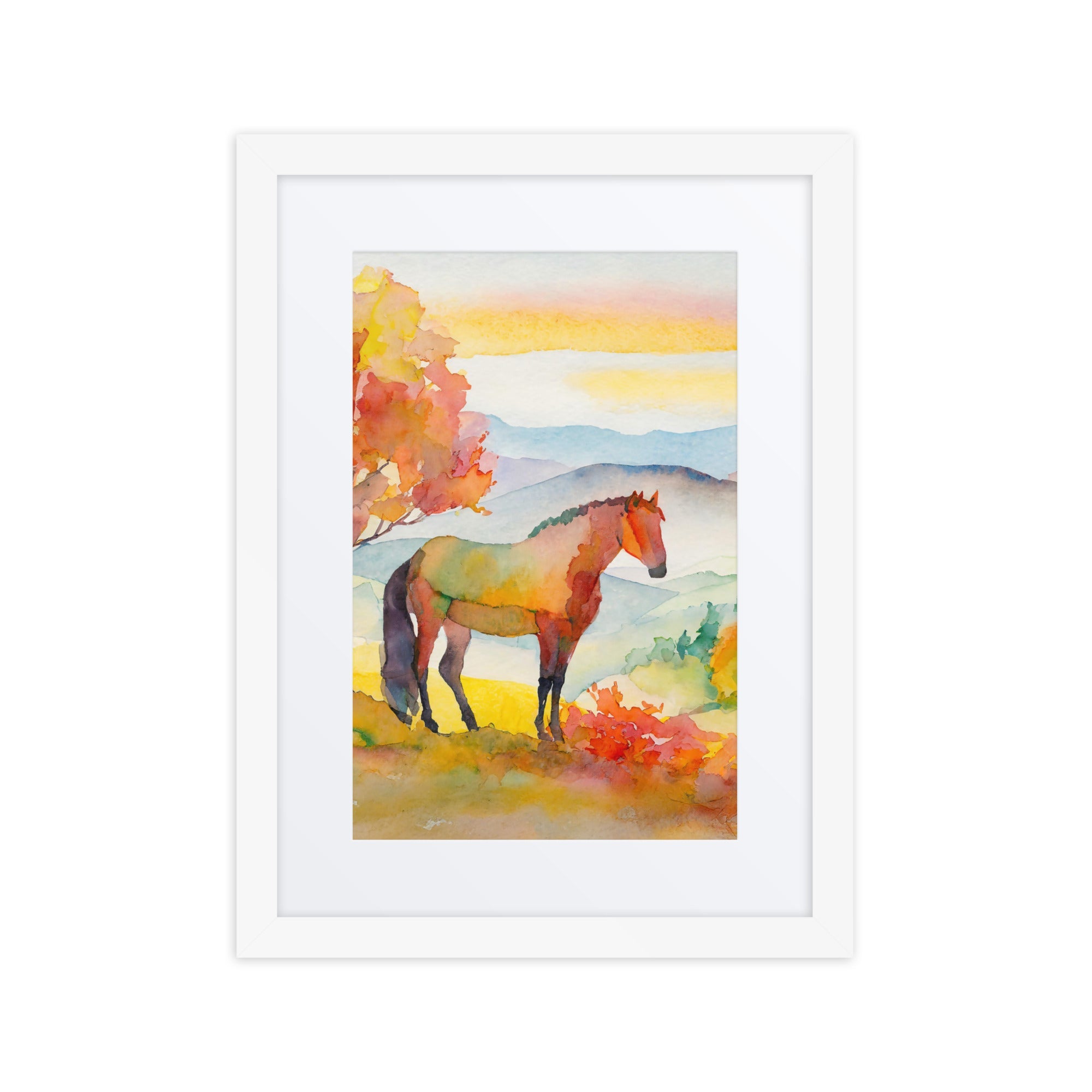 Autumn Horse Watercolor Framed Poster