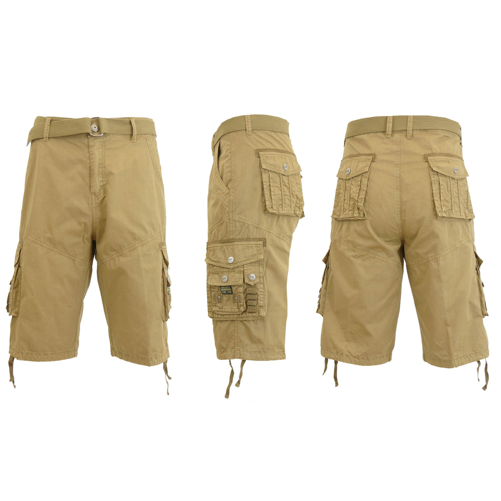 Men's Distressed Vintage Belted Cargo Utility Shorts