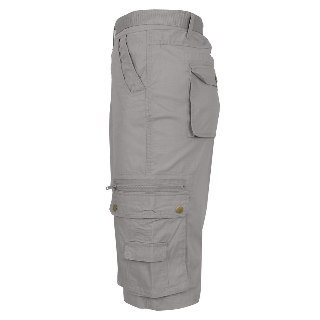 Men's Extended Size Cotton Cargo Utility Belted Shorts