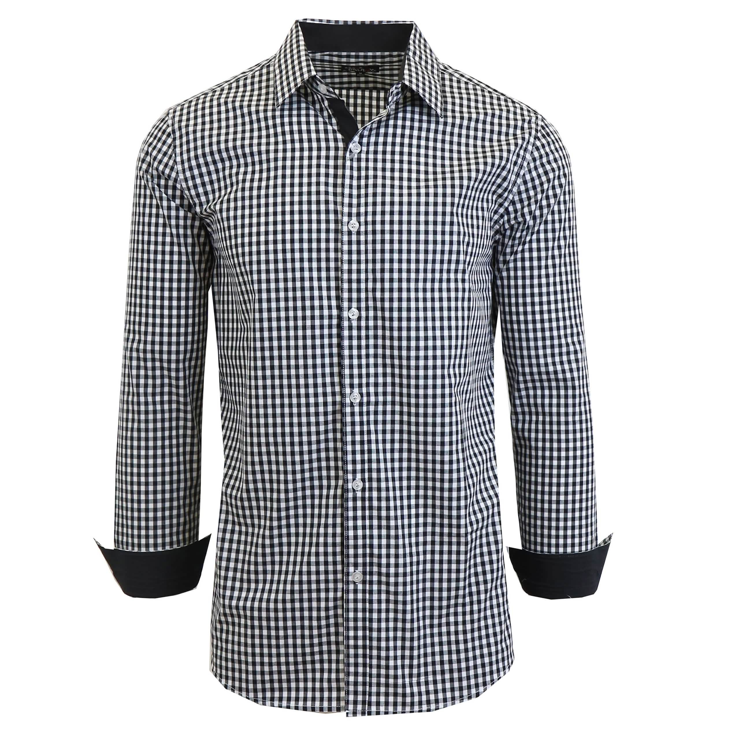 Men's Long Sleeve Slim Fitting Gingham Pattern Dress Shirts