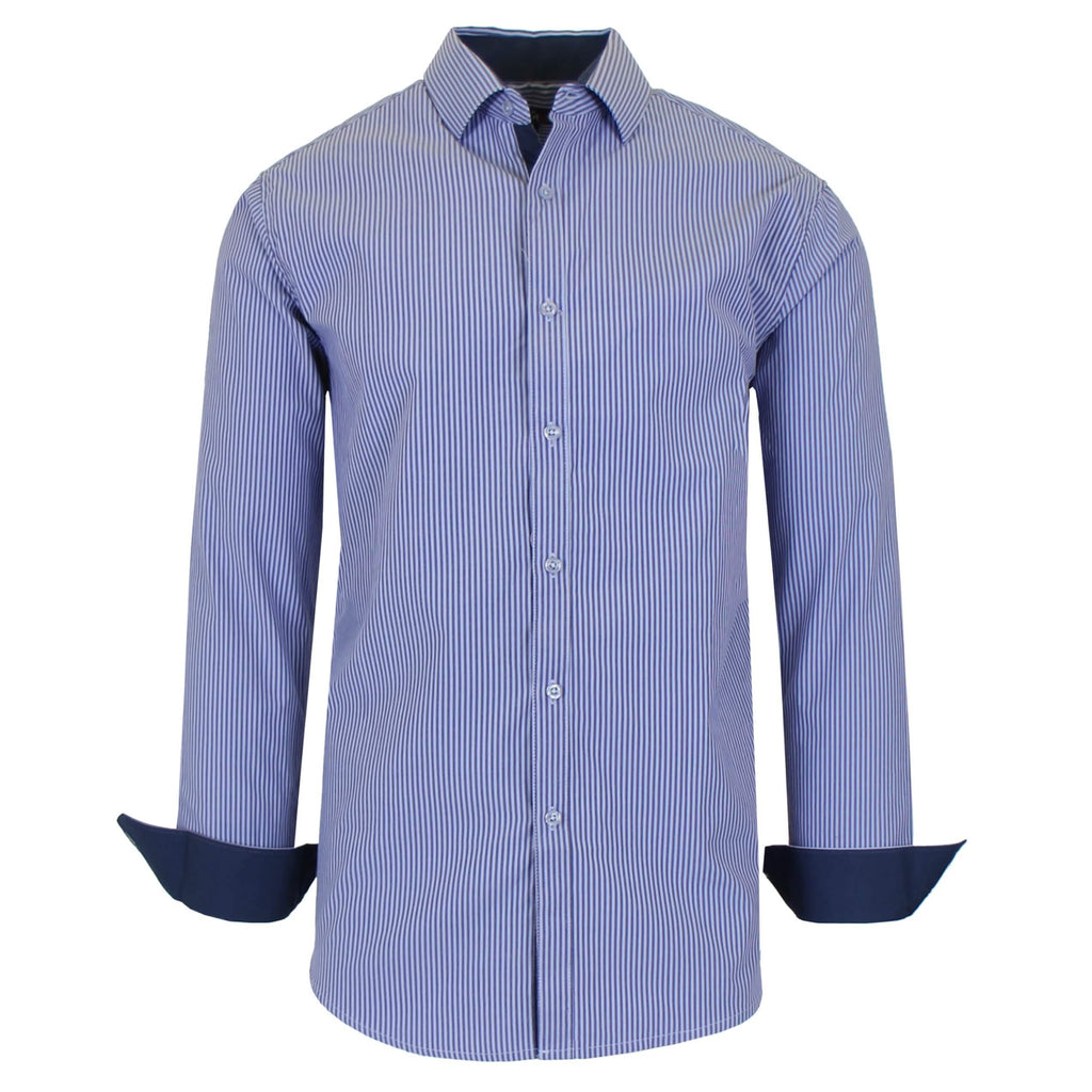 Men's Long Sleeve Slim Fitting Gingham Pattern Dress Shirts