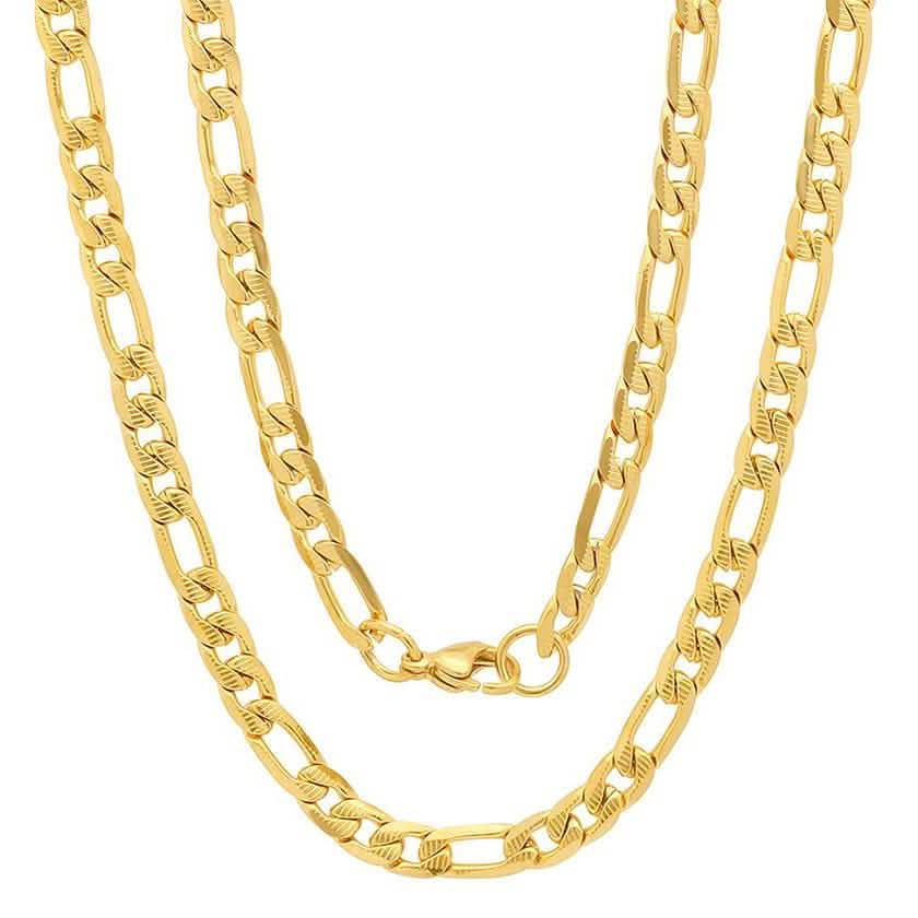 Men's Stainless Steel Diamond Cut Figaro Necklace by Steeltime