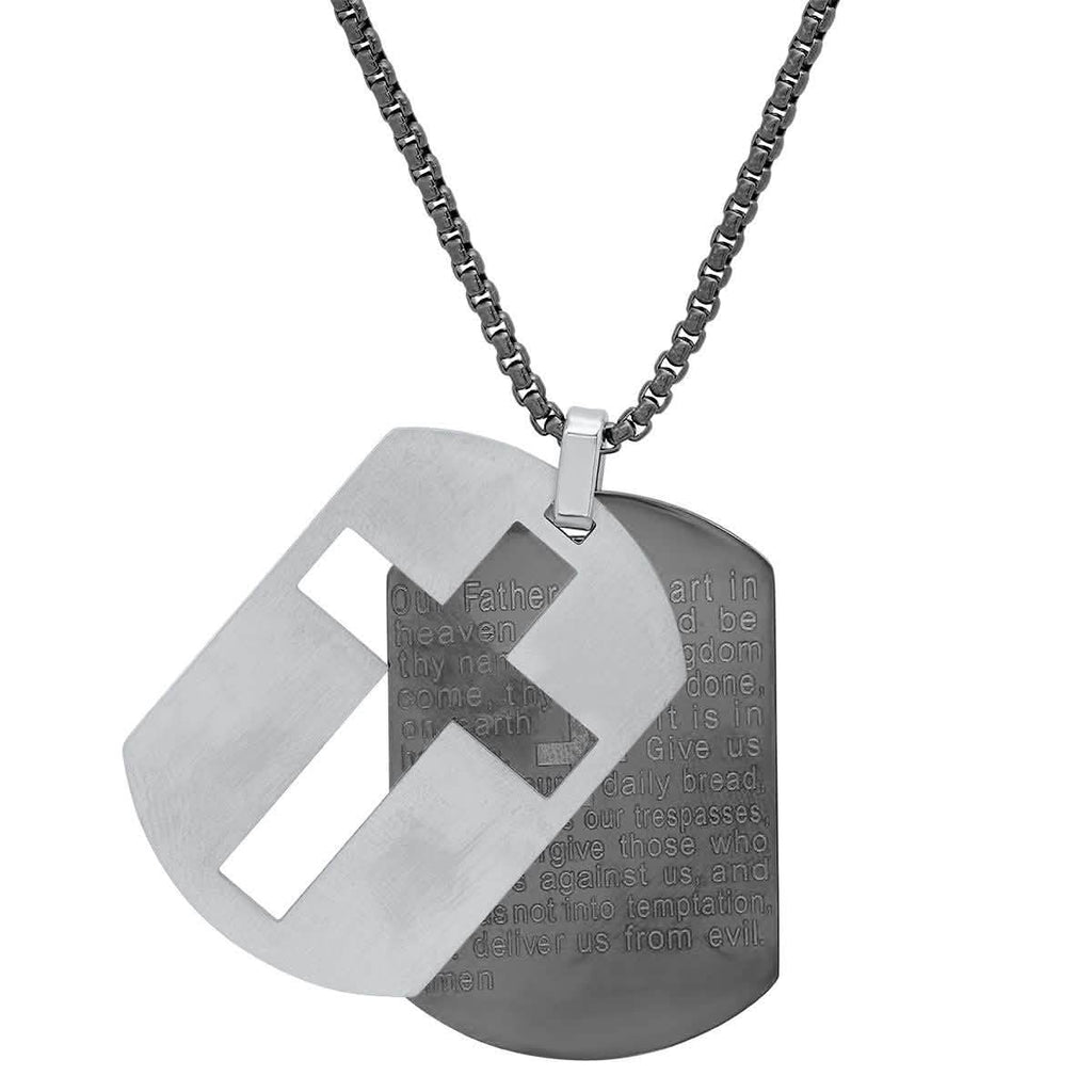 Men's Two Tone Stainless Steel Lords Prayer Double Dog Tag Pendant