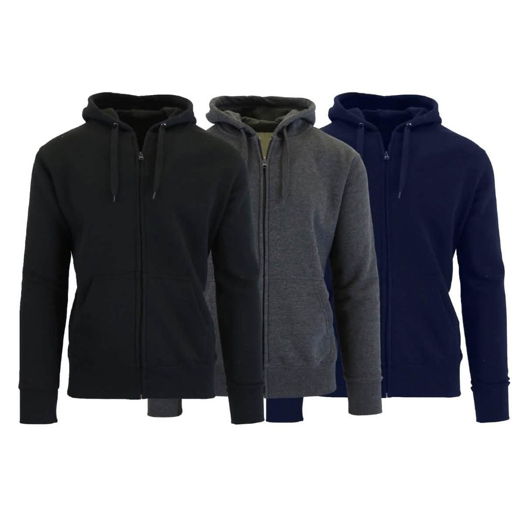 3-Pack Men's Slim-Fit Fleece-Lined Zip Hoodie