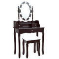 Oval Mirror Vanity Set  with 10 LED Dimmable Bulbs and 3 Drawers-Brown