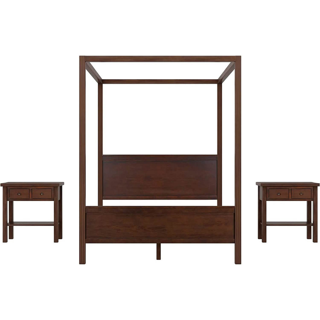 Queen Size Canopy Bed with 2 Nightstands