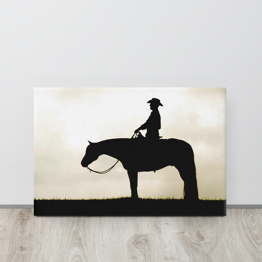 Cowboy Silhouette Large Western Wall Art | Canvas Farmhouse Decor
