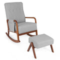 Rocking Chair with Ottoman Solid Rubber Wood Frame Padded Cushion-Gray