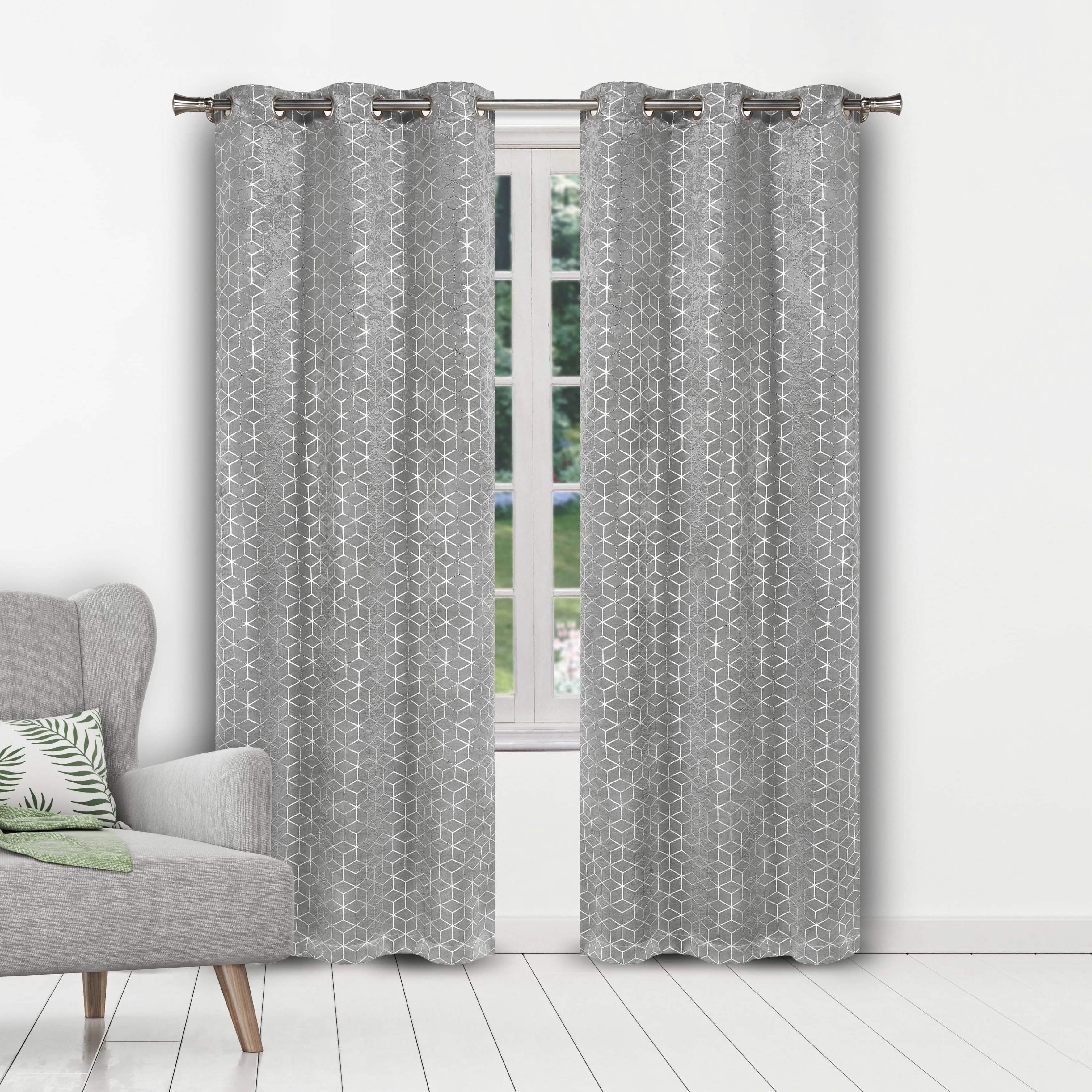 Set of 2: Geometric Print Blackout Grommet Curtain Pair Panel