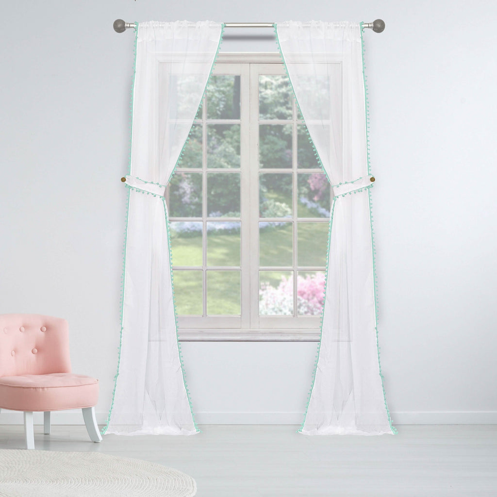 Set of 2: Pompom Semi-Sheer Window Curtain Pair Panel