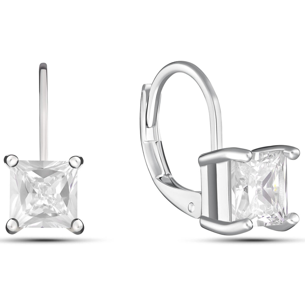Square Cut Gemstone Leverback Earrings