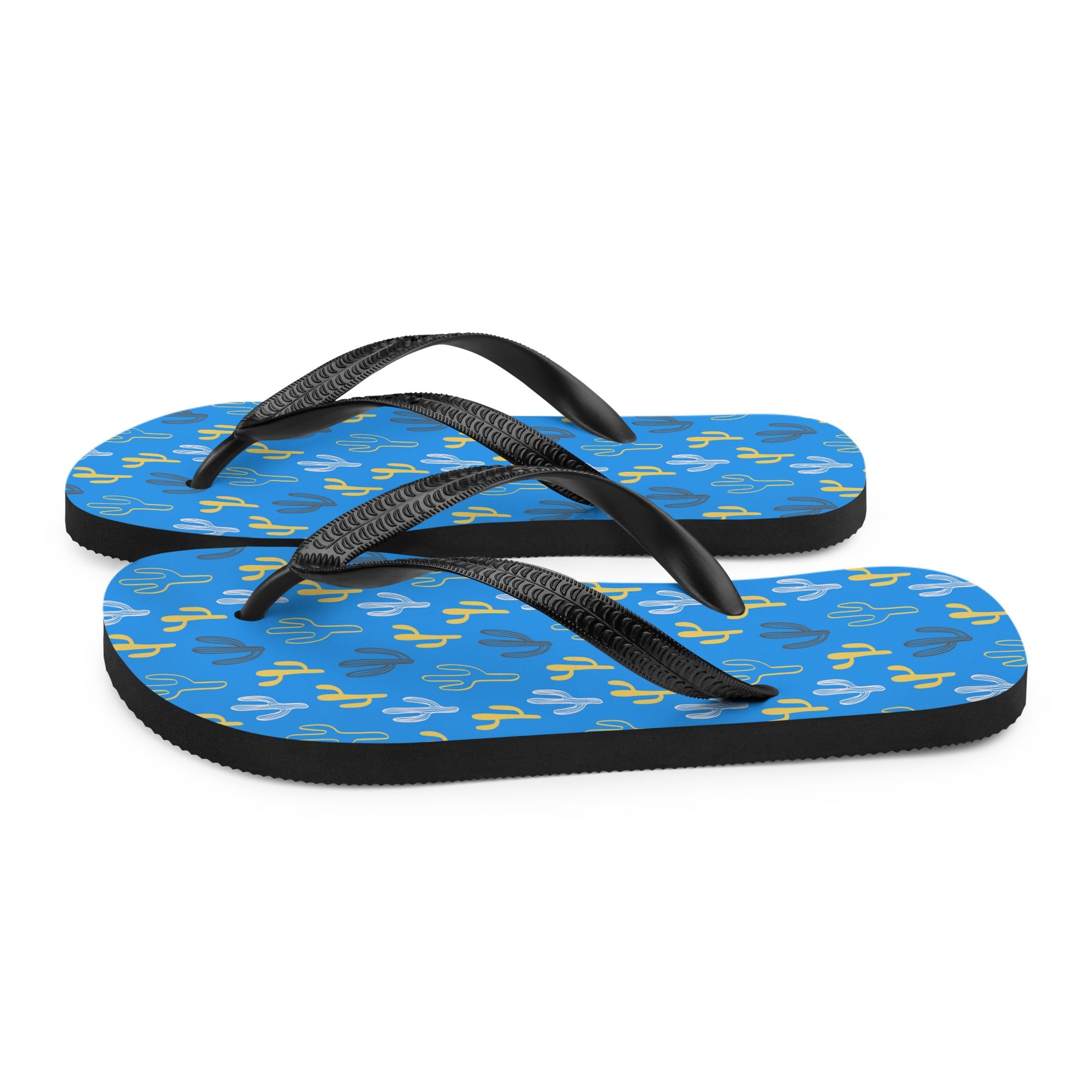 Blue & Yellow Cactus Flip-Flops