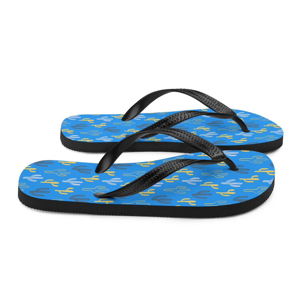 Blue & Yellow Cactus Flip-Flops