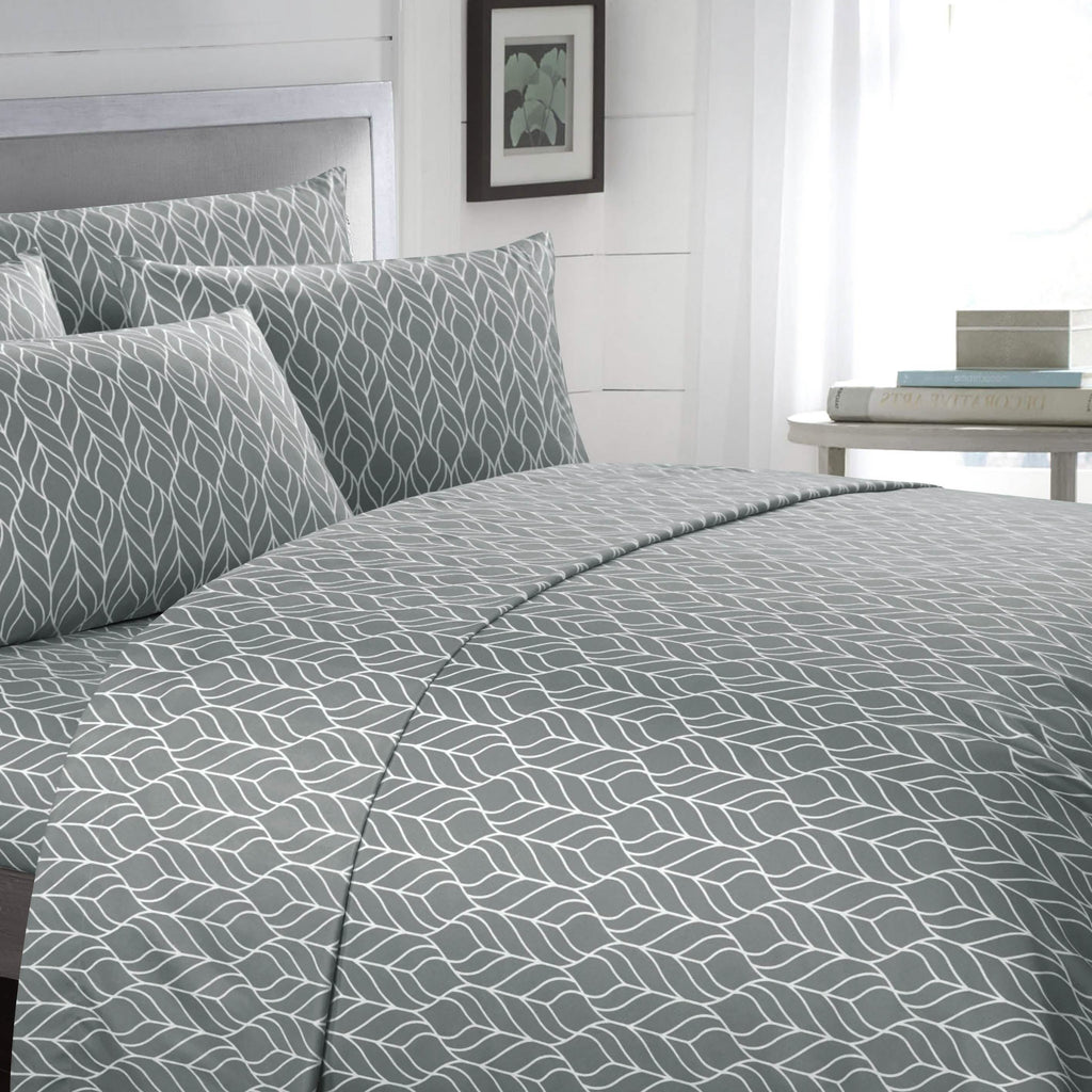 Super Soft Two-Tone Geometric Leaf Pattern Sheet Set