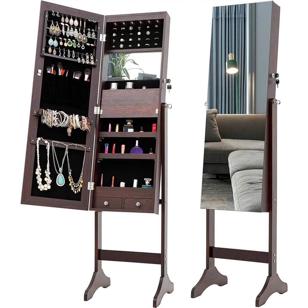 Tesmula Fashion Simple Jewelry Storage Mirror Cabinet With LED Lights