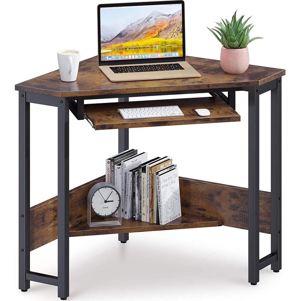 Triangle Computer Desk, Smooth Keyboard Tray& Storage Shelves