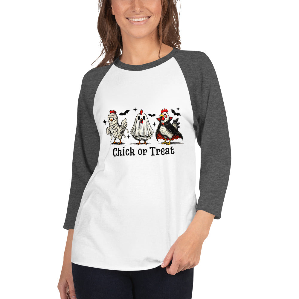 Chick or Treat Halloween Chickens 3/4 sleeve Baseball Tee