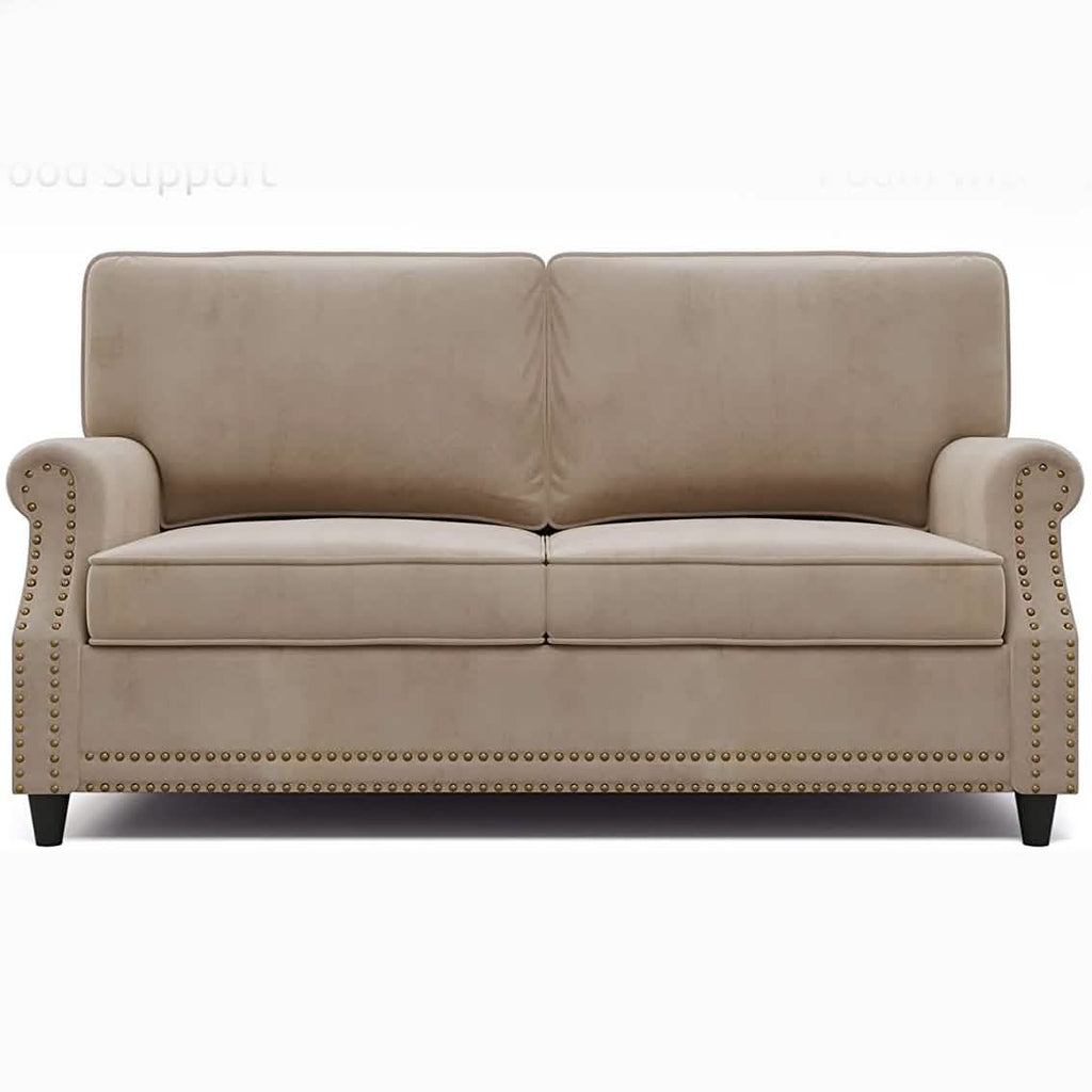 Velvet Roll Up Arm Chair Loveseat with Nail Head