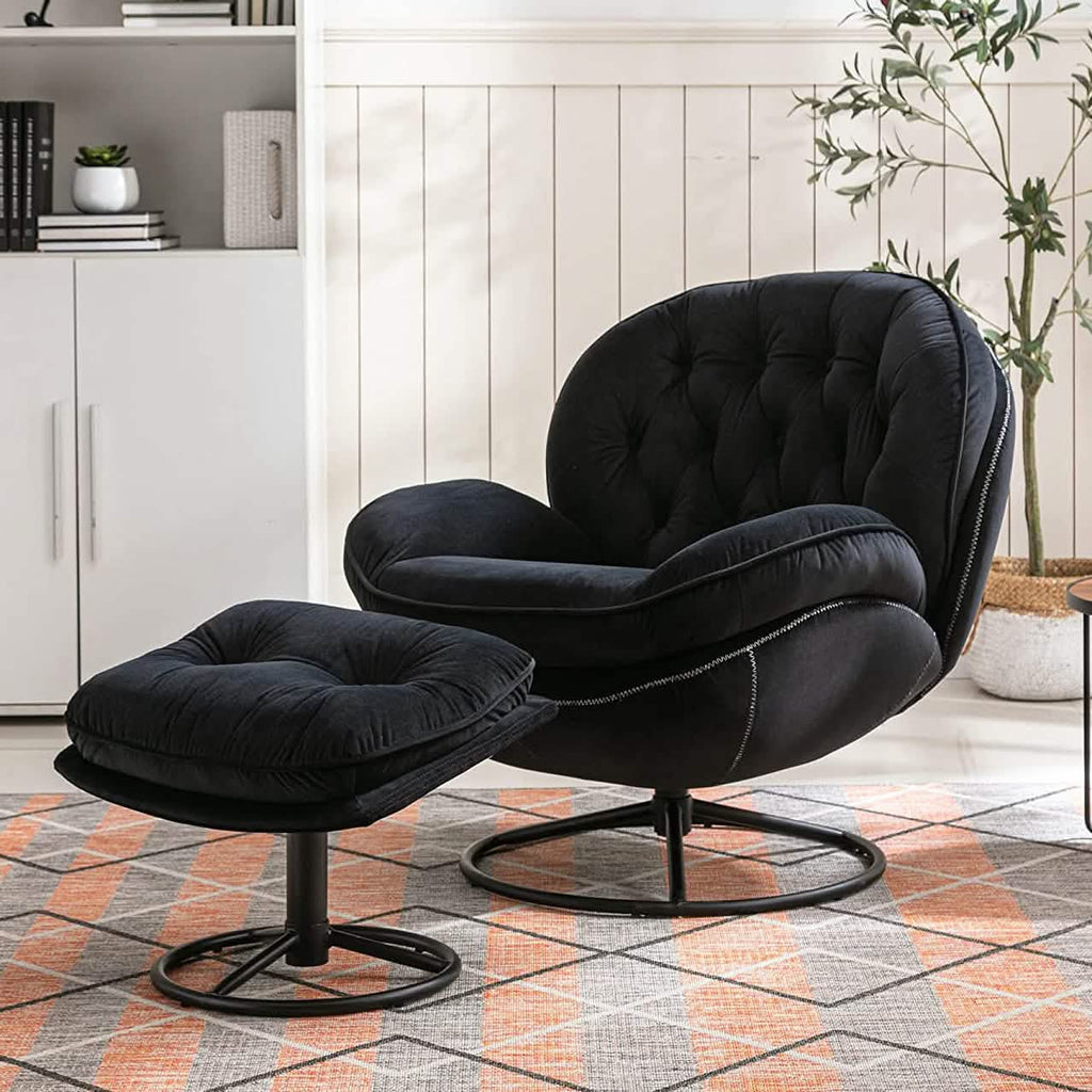 Velvet Swivel Accent Chair with Ottoman Set