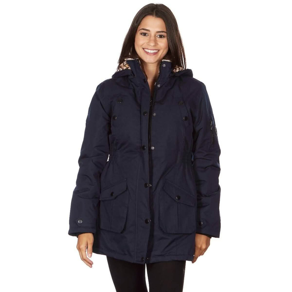 Yoki Women's Long Heavy Weight Coat with Leopard Sherpa Lining and Hood